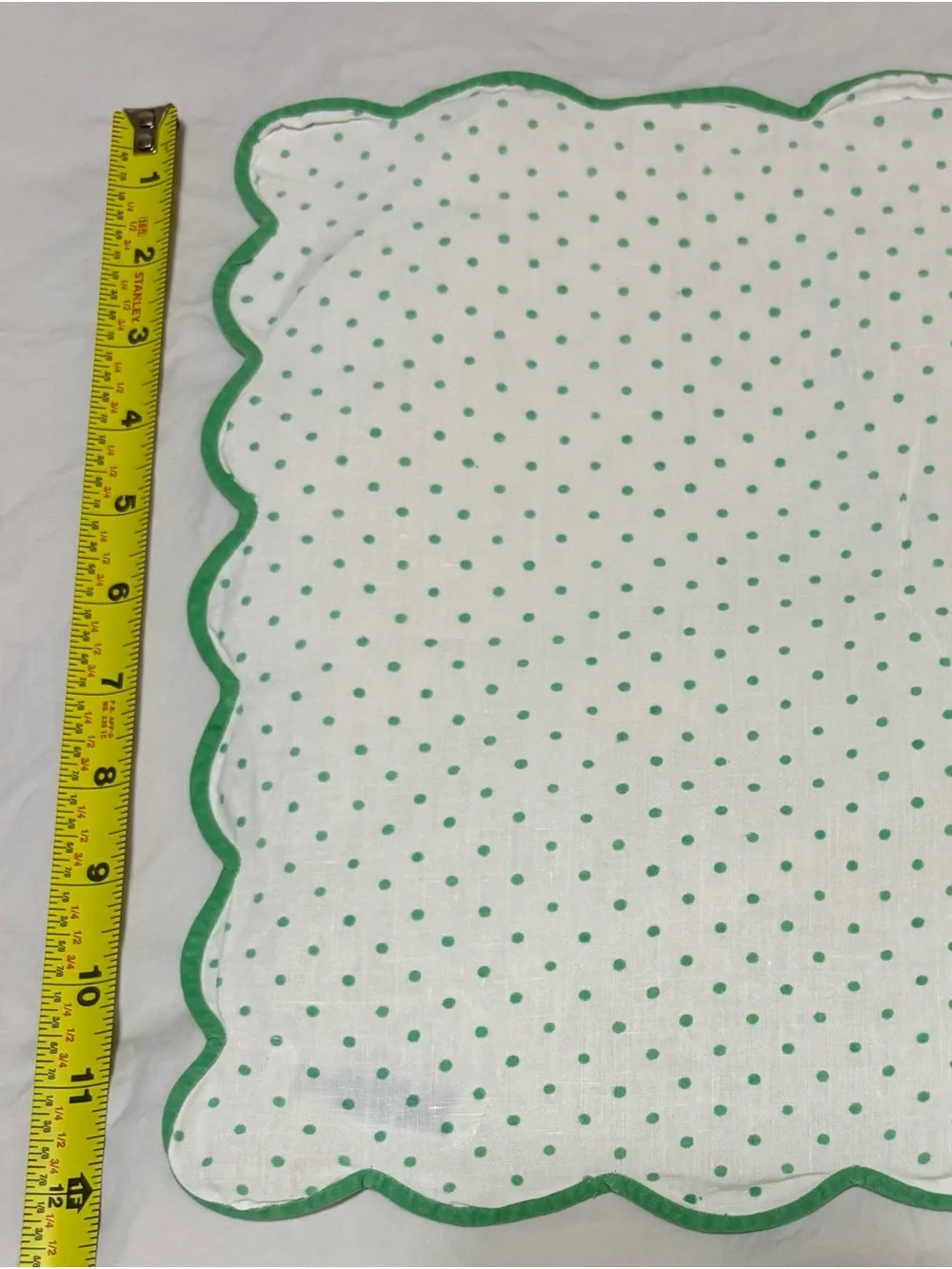 Vtg D Porthault White & Green Polka Dots Design Lin 100% Flax Placemat Napkin
